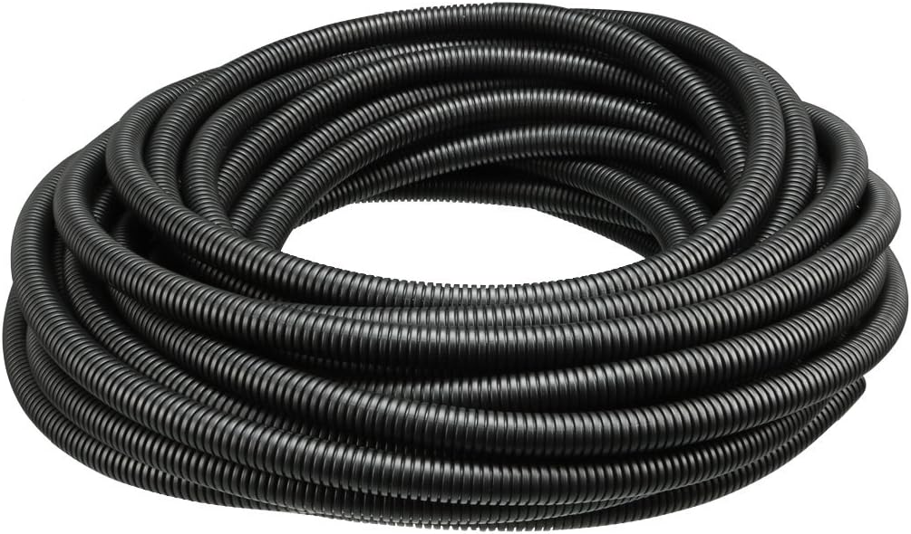 sourcing map 15 M 10 x 13 mm PP Flexible Corrugated Conduit Tube for Garden,Office Black, 10mmx13mmx15000mm
