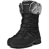 ANGRYRAM Winter Steel Toe Boots for Women Warm Insulated Non Slip Snow Boots Comfortable Work Shoes Mid Calf Faux Fur Furry Snow Shoes for Industry Construction Outdoor Winter