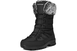 ANGRYRAM Winter Steel Toe Boots for Women Warm Insulated Non Slip Snow Boots Comfortable Work Shoes Mid Calf Faux Fur Furry Snow Shoes for Industry Construction Outdoor Winter