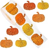 500Pcs Halloween Fall Thanksgiving Pumpkin Stickers Roll 1in Glitter Pumpkin Paper Decal 3 Orange Sparkly Sparkly Autumn Self-Adhesive Decorative Stickers for Party Supplies Envelope Journal Decor