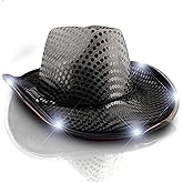 Shiny Sequin Light Up Cowboy Hat Flashing Western Cowgirl Hat Vintage Dance Ball Disco Jazz Hats Party Costume for Men Women