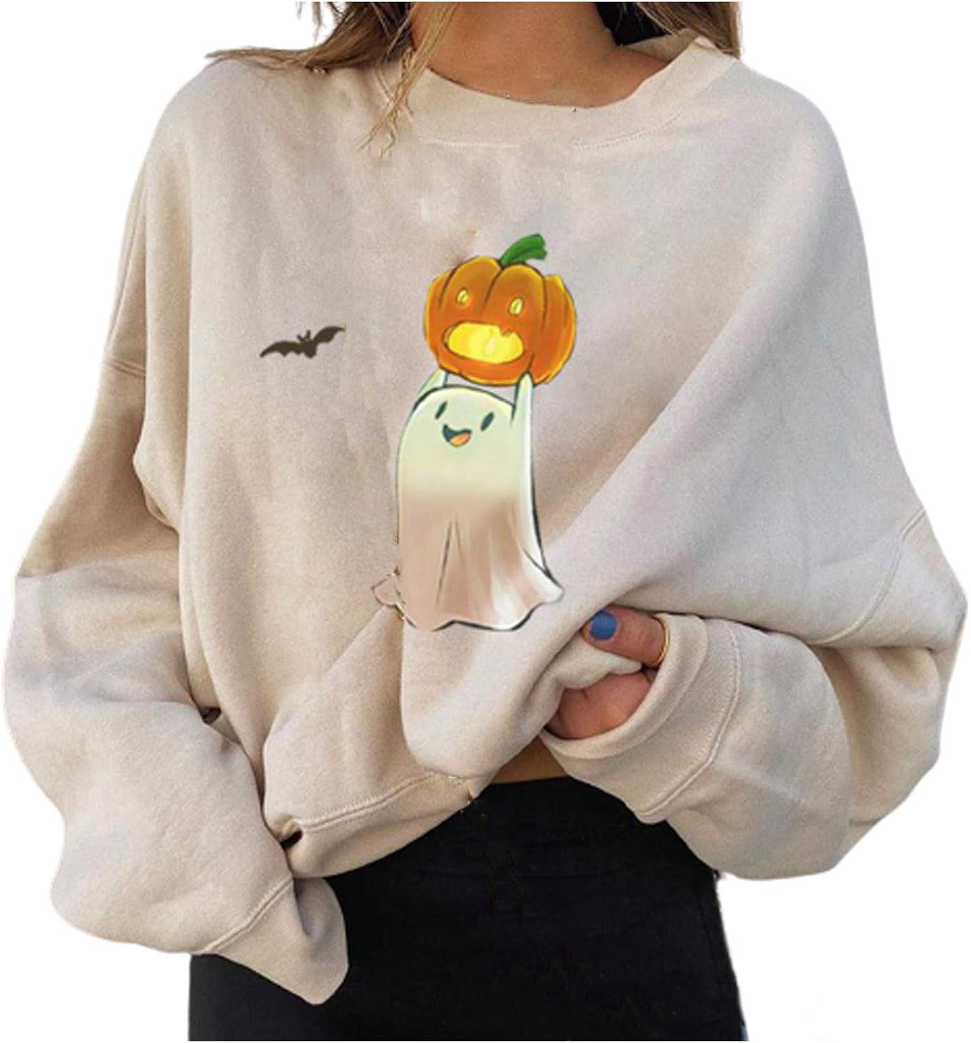 Damens Halloween Sweater - Kürbis Print Langarm Pullover S-XXL
