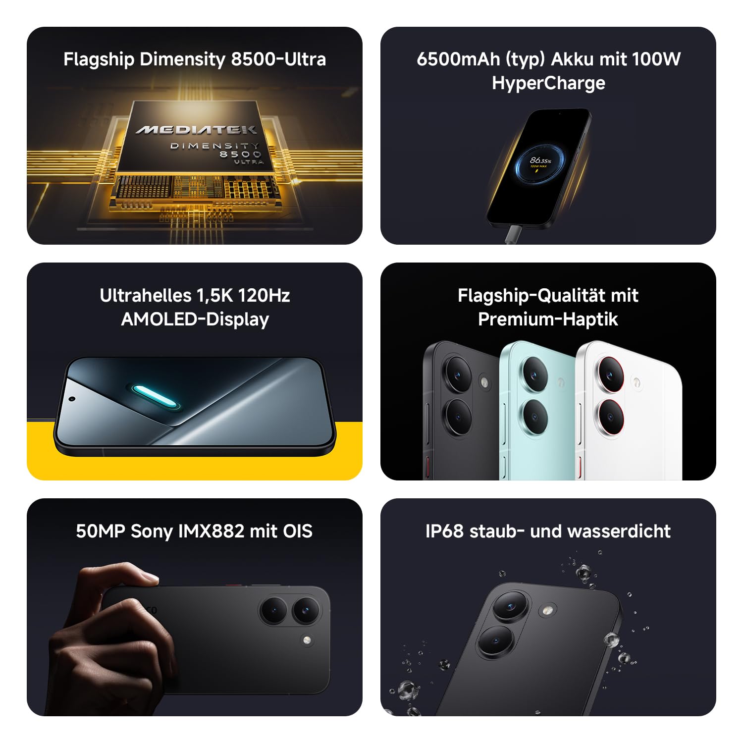 XIAOMI Poco X8 Pro Smartphone 8GB+256GB, Dimensity 8500-Ultra Prozessor, 6500mAh Akku, Ultra-helles AMOLED Display, 50MP Sony IMX882 Hauptkamera mit OIS, Schwarz, 3 Jahre Garantie 2