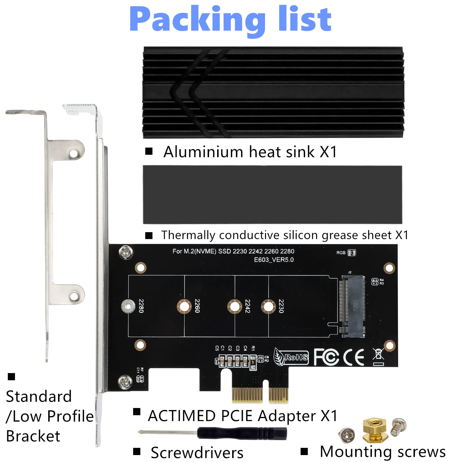 Actimed M.2 Nvme To Pcie Adapter, Aluminum Heat Sink, Supports 2230/2242/2260/2280 Ssds, Pcie X1 Interface, Compatible With Windows And Mac Os - View 7