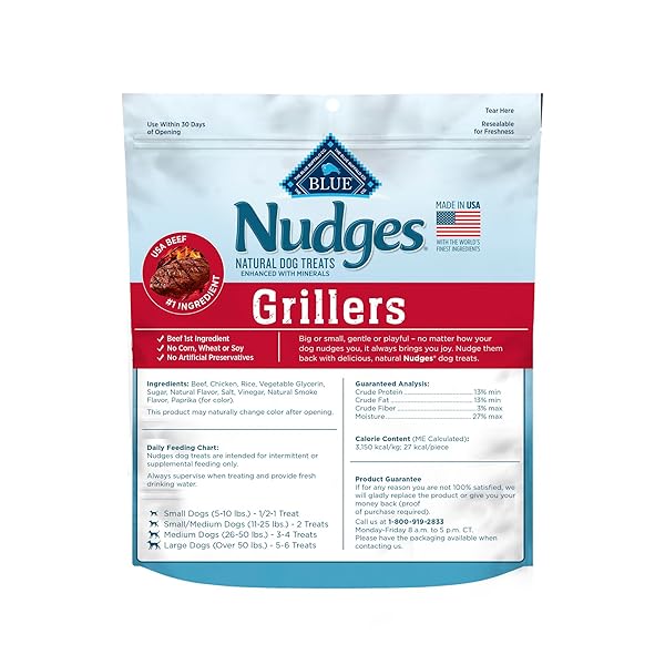 BLUE BUFFALO NUDGES GRILLERS NATURAL DOG TREATS, MADE IN THE USA WITH REAL STEAK, 16-OZ BAG