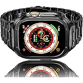 HASLFM Stainless Steel Watch Band with Case Compatible with Apple Watch Ultra 3/2/1 (49mm),Metal Strap and Rugged Protective Cover for iWatch Bands Cases Men, Black
