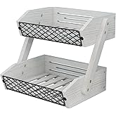 Dorhors Fruit Basket for Kitchen, 2 Tier Fruit Bowl,Kitchen Counter Organizer,Wooden Vegetable Holder for Countertop,Bread Storage Basket Stand (Rustic White)