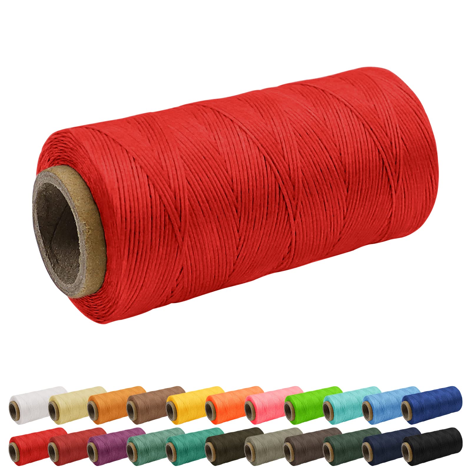 Uiopa 1mm Waxed Thread, 260m 150D Leather Sewing Thread, Hand Stitching Flat Waxed Cord for Leather Craft, Bookbinding, Shoes Repairing, Red Cord