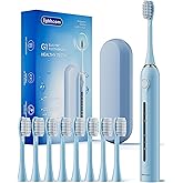 Blue Electric Toothbrushes, with 8 Brush Heads, 1 Travel Toothbrush Case, for Adults and Kid Electric Toothbrush, Long 180-Day Battery Life, 6 Different Modes, Smart 2-Minute Timer, IPX7 Waterproof