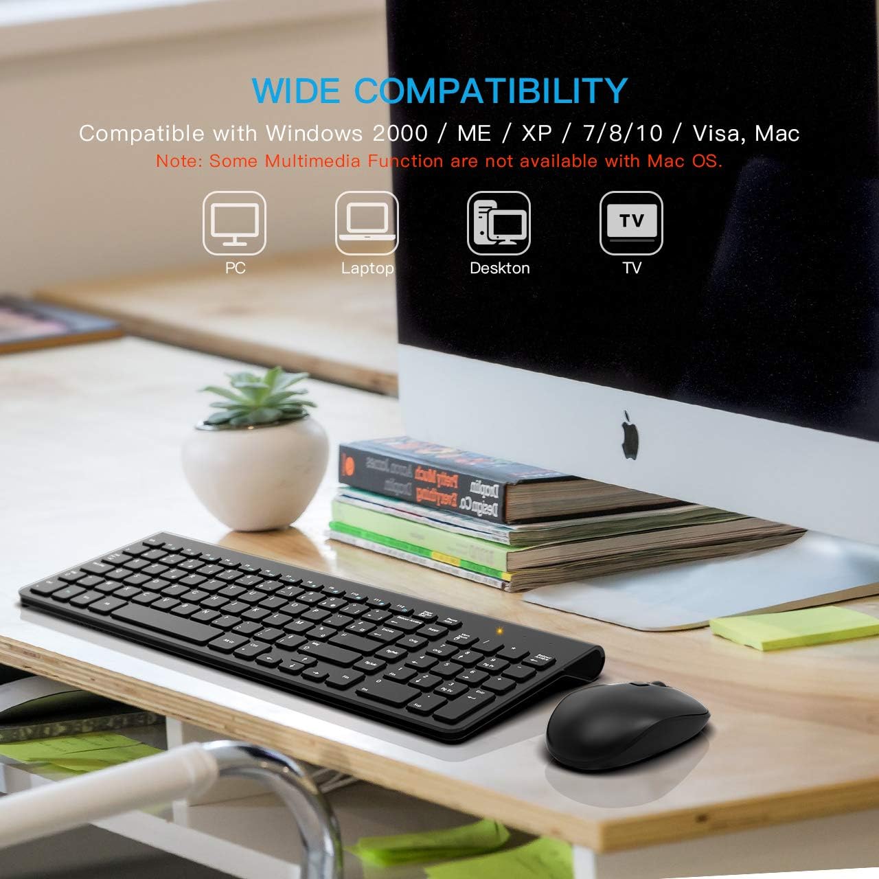 Wireless Keyboard Mouse Combo, WisFox 2.4GHz Slim Full Size Wireless Keyboard and Mouse Set with Number Pad and Nano Receiver for PC Laptop Windows, Quiet and Ergonomic (Black): Computers & Accessories