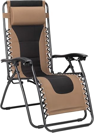 Amazon Com Flamaker Oversize Patio Zero Gravity Chair Padded Adjustable Recliner Outdoor Lounger Chair With Headrest For Poolside Yard And Camping Brown Garden Outdoor