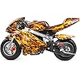 XtremepowerUS Mini Pocket Bike Motorcycle Gasoline Bike 40cc 4-Stroke EPA Engine Seat Padded (Yellow Flame)
