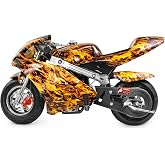 XtremepowerUS Mini Pocket Bike Motorcycle Gasoline Bike 40cc 4-Stroke EPA Engine Seat Padded (Yellow Flame)