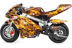 XtremepowerUS Mini Pocket Bike Motorcycle Gasoline Bike 40cc 4-Stroke EPA Engine Seat Padded (Yellow Flame)