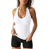 Darong Halter Tank Top for Women with Built in Bra Soft Ribbed V Neck Backless Cami Shirts Basic Summer Outfits