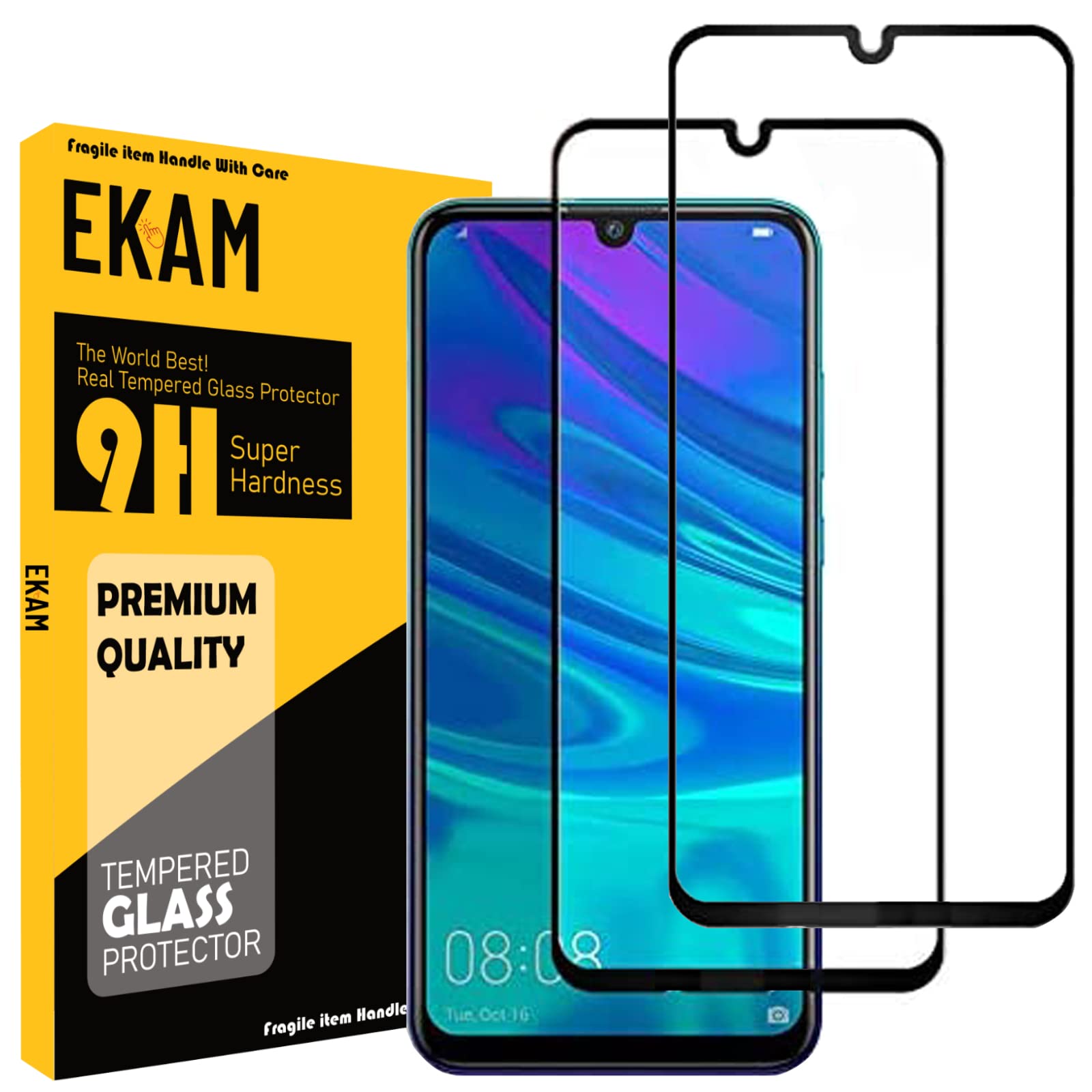 Mobile Stuff [2 Pack] Screen Protector Compatible for Huawei Y6 2019, 9H Hardness Full Cover Tempered Glass Film for Huawei Y6 2019, Anti-Scratch, Anti-Bubble - Black