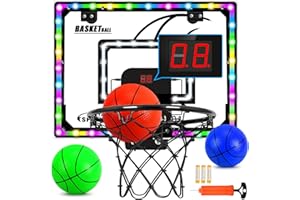 AOKESI Mini Basketball Hoop Indoor with Scorer and Batteries|Inside Basketball Hoop Over The Door with Colorful LED Lighting|Toy Basketball Gifts for Boys Girls Teens Adults, Black