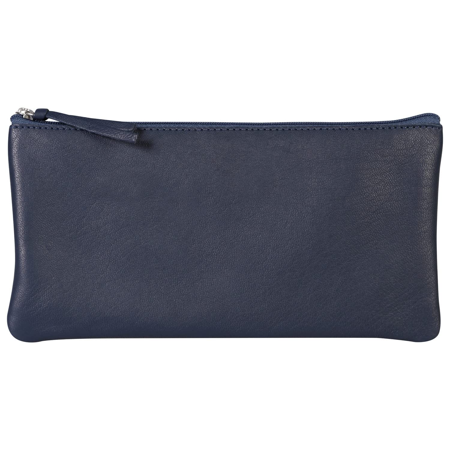 Clairefontaine 410167C - One Genuine Lambskin Leather Flat School Pencil Case - Dark Blue - 22x11 cm - School Supplies - Coloured Pencil Case - Pen Case