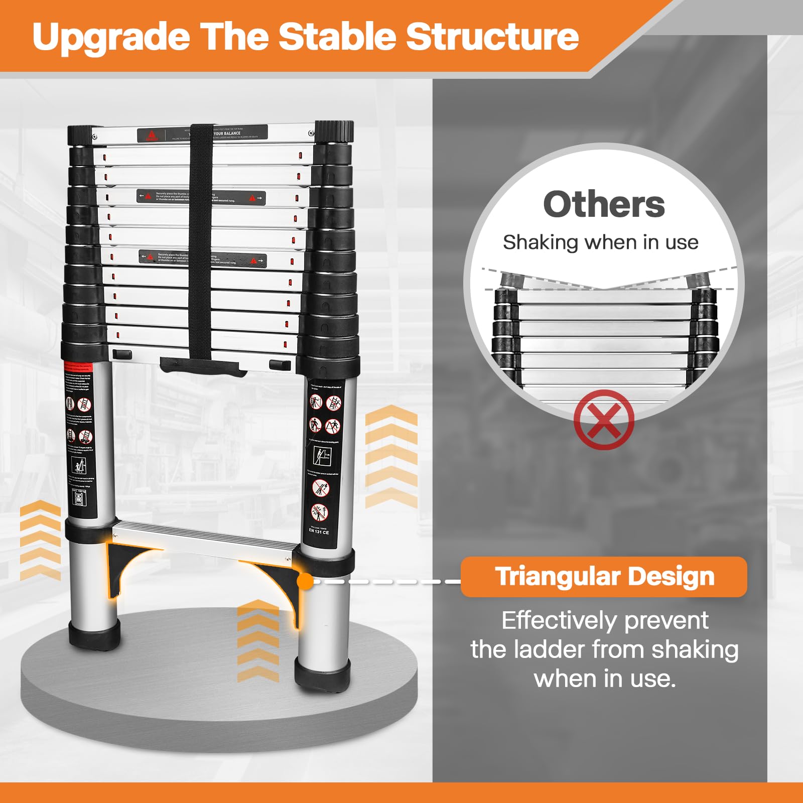 Augtarlion Telescoping Ladder, 12.5 FT One Button Retraction Aluminum Extension Ladder with Slow Down Design, Compact Telescopic Ladder for Home with 2 Triangle Stabilizers, Max 330lbs Capacity