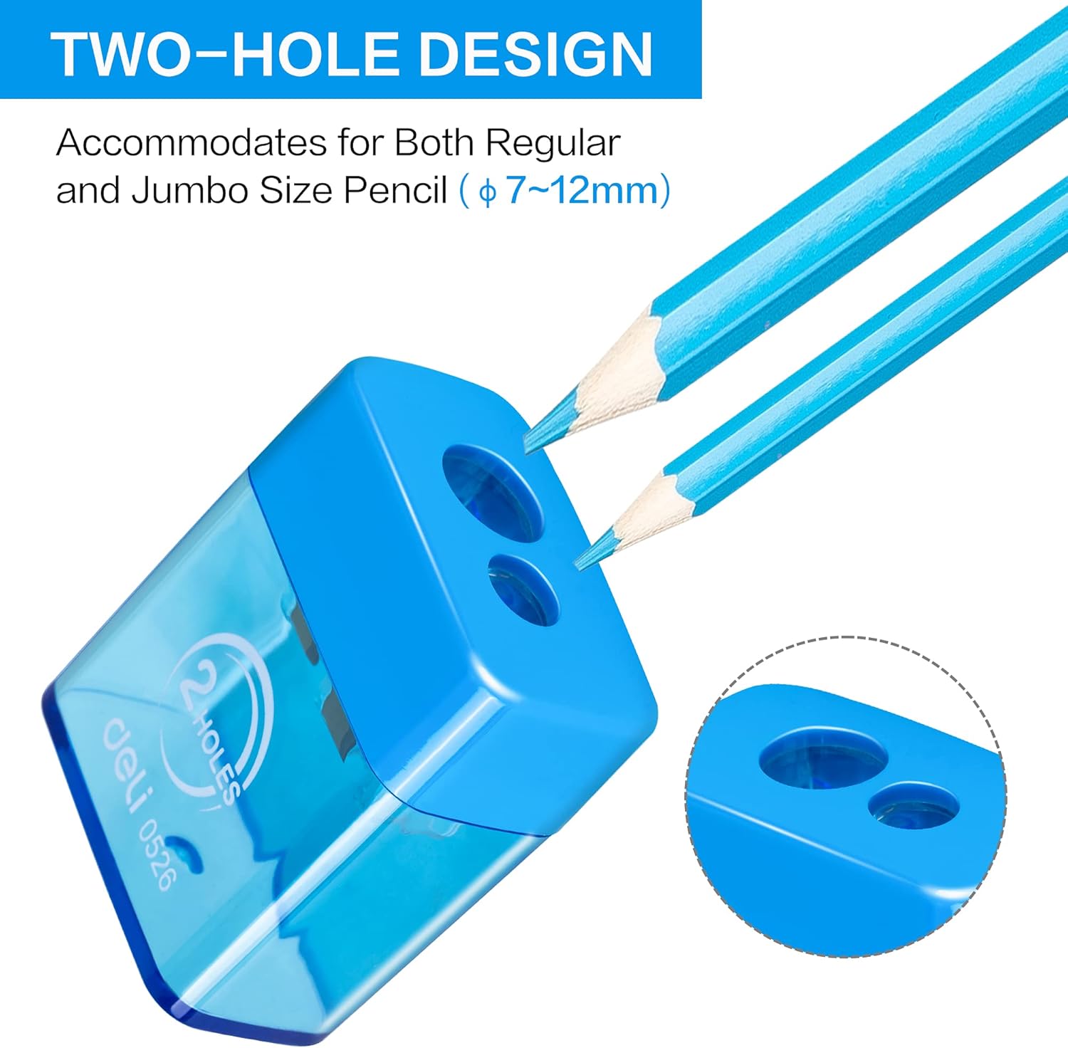Deli Manual Pencil Sharpener with Lid, Pencil Sharpener Handheld, 2 Holes for Standard and Jumbo Pencils, Perfect for Kids, Random Color : Office Products