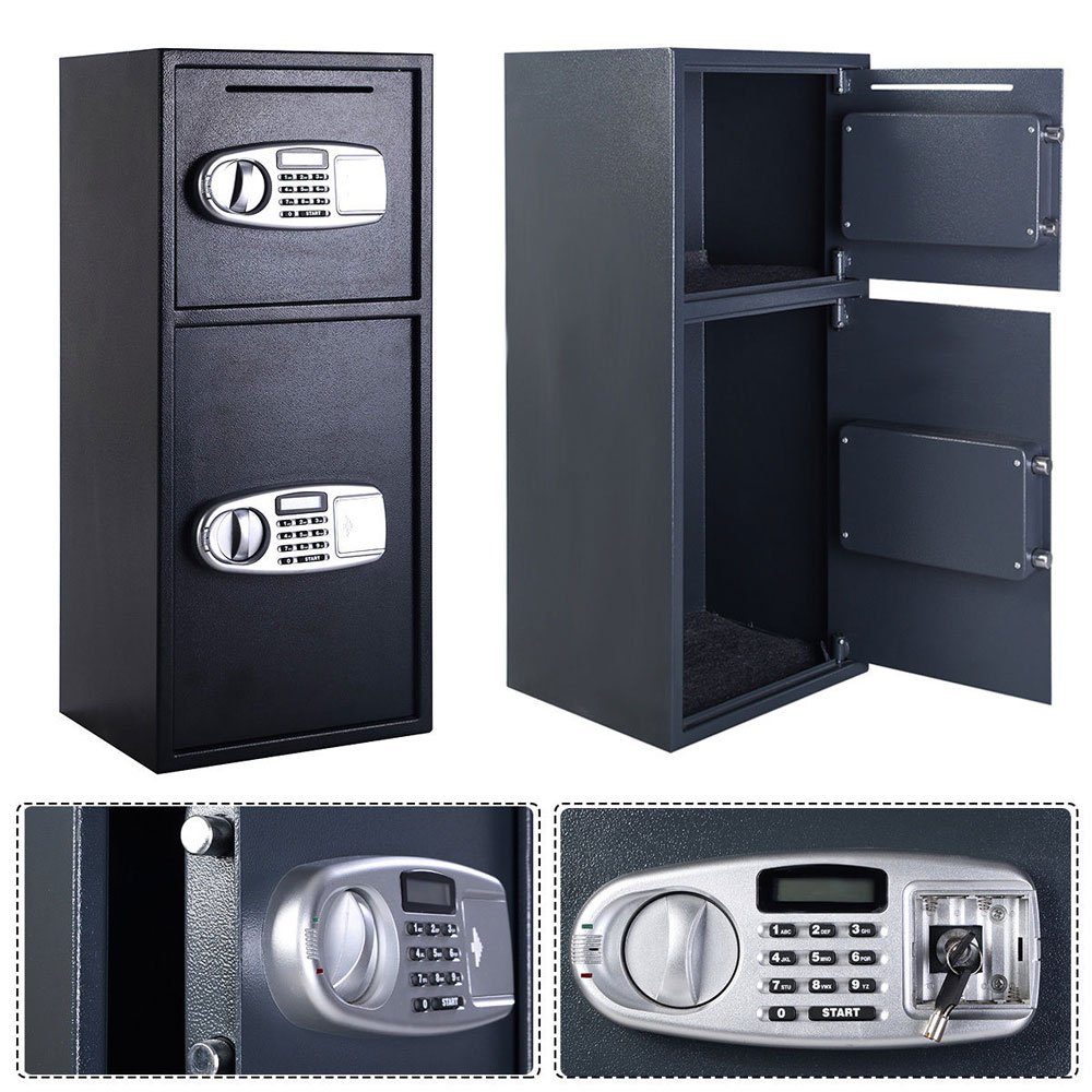 Electronic Digital Double Door Safe Cash Large Depository Box Jewelry Gun Drop Deposit Security Lock Box
