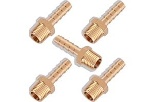 Boeray 5pcs Brass Hose Barb Fittings 1/4 Inch Barb to 1/4 Inch NPT Male Thread Air Hose Fittings Adapter Connector Water Fuel Air Line Fittings 1/4” Barb × 1/4” NPT Brass Fittings