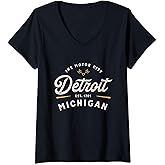 Womens Rustic Motor City Classic Detroit Michigan 1701 USA Gift V-Neck T-Shirt