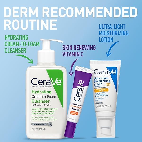 CERAVE ULTRA-LIGHT MOISTURIZING LOTION WITH SPF 30, DAILY FACE MOISTURIZER WITH SPF, FORMULATED WITH HYALURONIC ACID & CERAMIDES, BROAD SPECTRUM SPF, OIL FREE, MATTE FINISH, 1.7 OUNCE