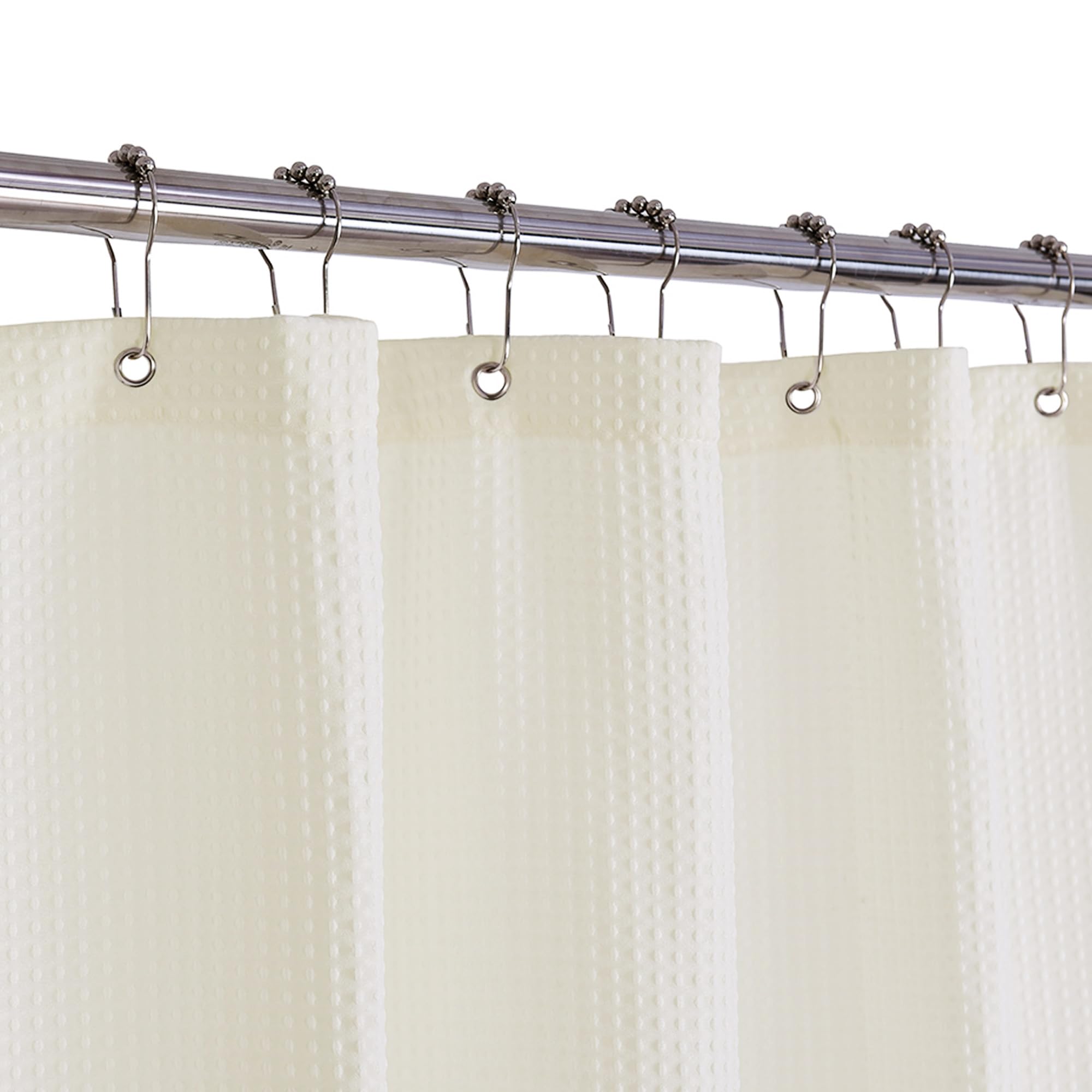 Photo 1 of Barossa Design Extra Long Fabric Waffle Weave Shower Curtain 84 inch Height, Hotel Luxury Spa, Water Repellent, 230gsm Heavy Duty, Machine Washable, Cream Pique Pattern, 71x84