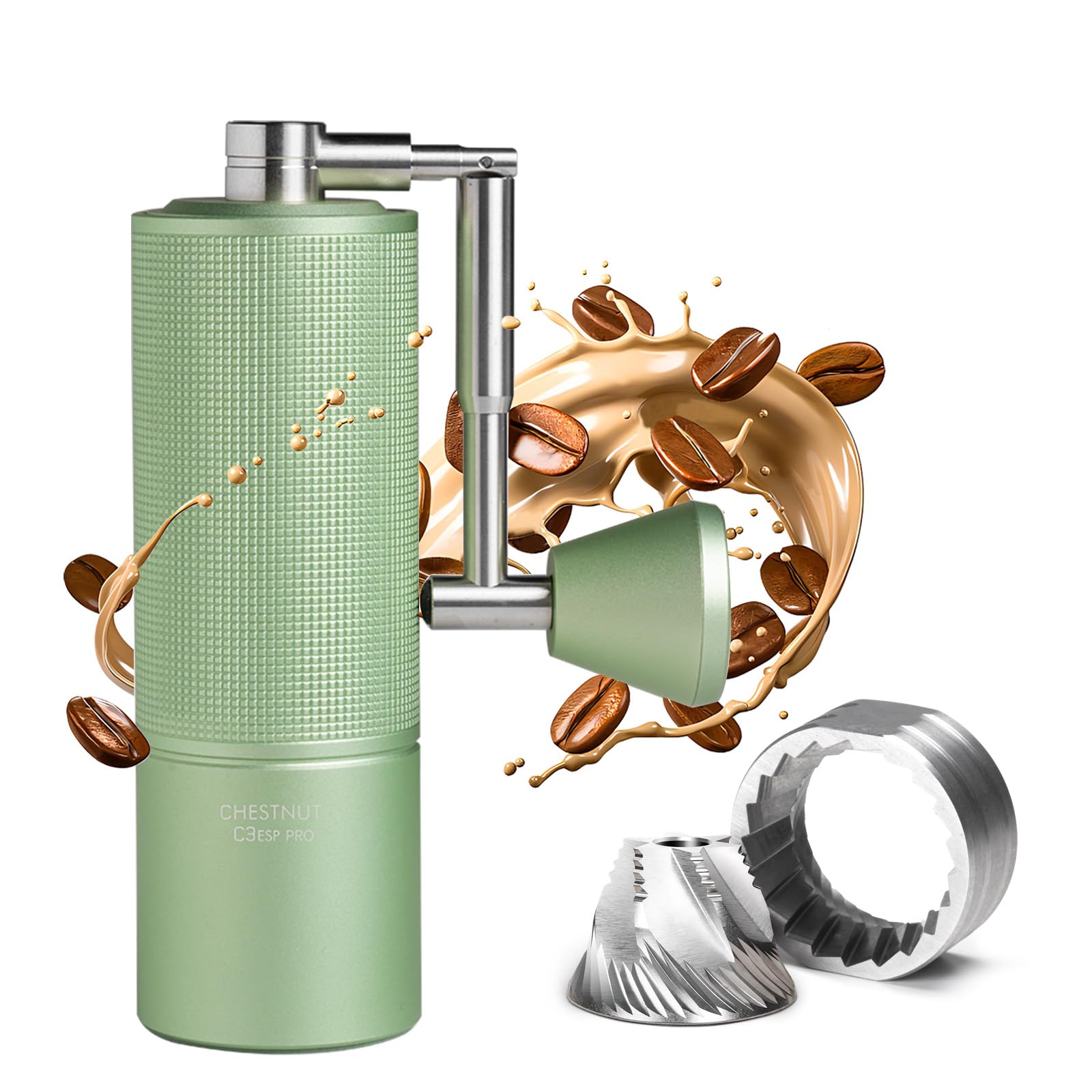 TIMEMORE Coffee Grinder Manual Stainless Steel Coffee Bean Grinder with Foldable Handle Internal Adjustable Setting, Double Bearing Positioning for Espresso Pour Over Coffee Chestnut C3S ESP PRO Green