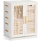 Lolalet Rotating 360° Jewelry Box, Clear Window Jewellery Storage for Earrings Bracelets Necklaces Rings, Large Vertical Organizer for Women, Valentine's Day Gift -White
