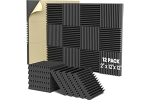 HEMRLY Acoustic Foam Panels,2" X 12" X 12" Self-Adhesive Sound Proof Foam Panels,Acoustic Panels Absorb Noise Quickly,High Density Soundproof Wall Panels for Gaming Room,Home Studio(12 Pack Black)