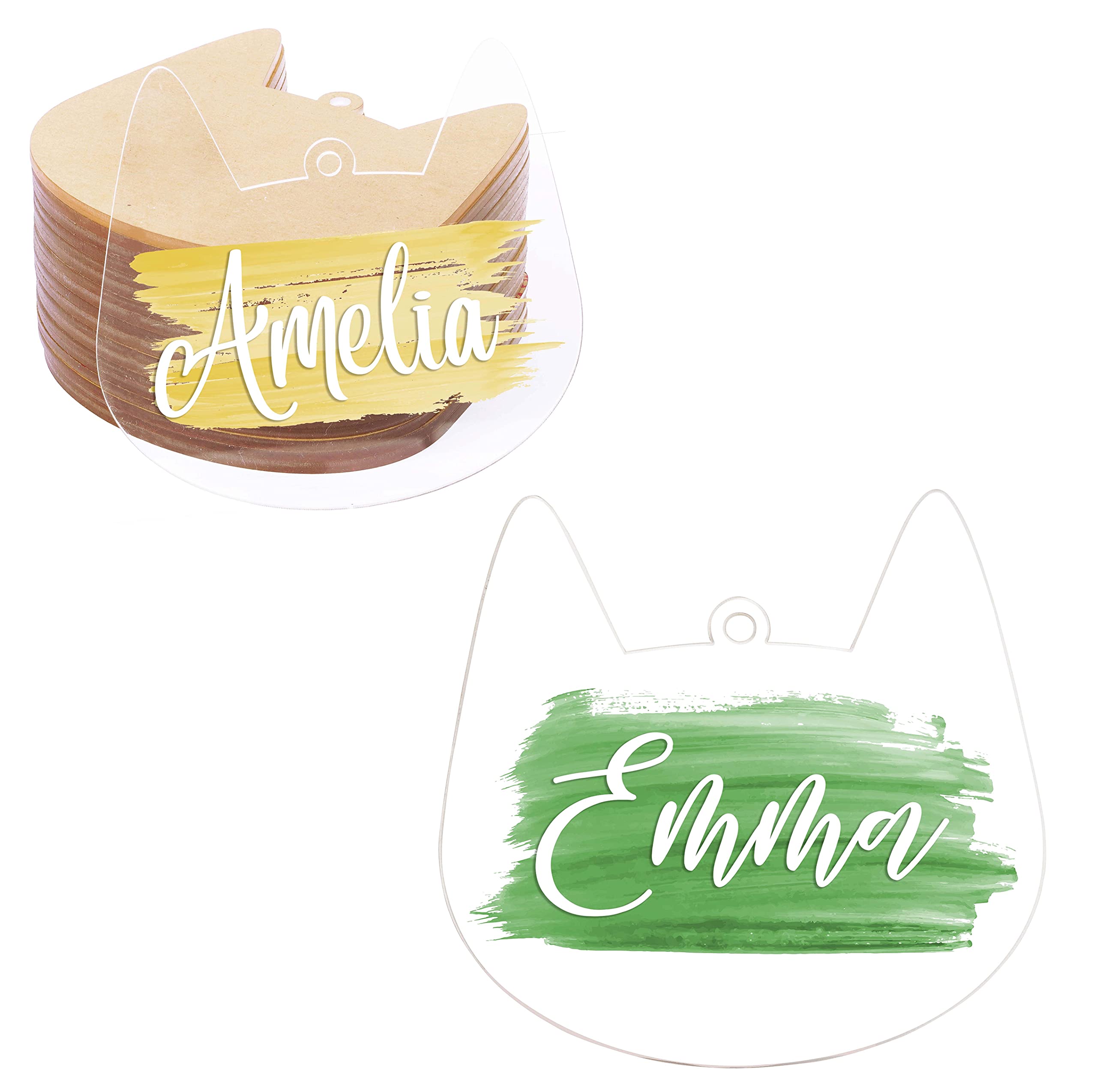 Inkdotpot Laser Cut Cat Acrylic Ornament Blank with Holes Predrilled DIY Christmas Tree Decoration, Stocking Name Tag- Holiday Tags- 3mm Thick- 25 Pack