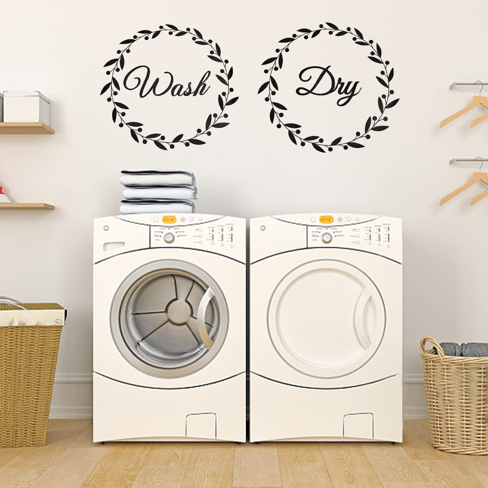 SUPERDANT Wash Dry Decals Wall Stickers Laundry Room Decor Vinyl Wall Stickers Quote Wall Art for Family Laundry Shop Home Apartment Laundry Washing Machine Dryer Decals Wall Sticker Vinyl Transfer
