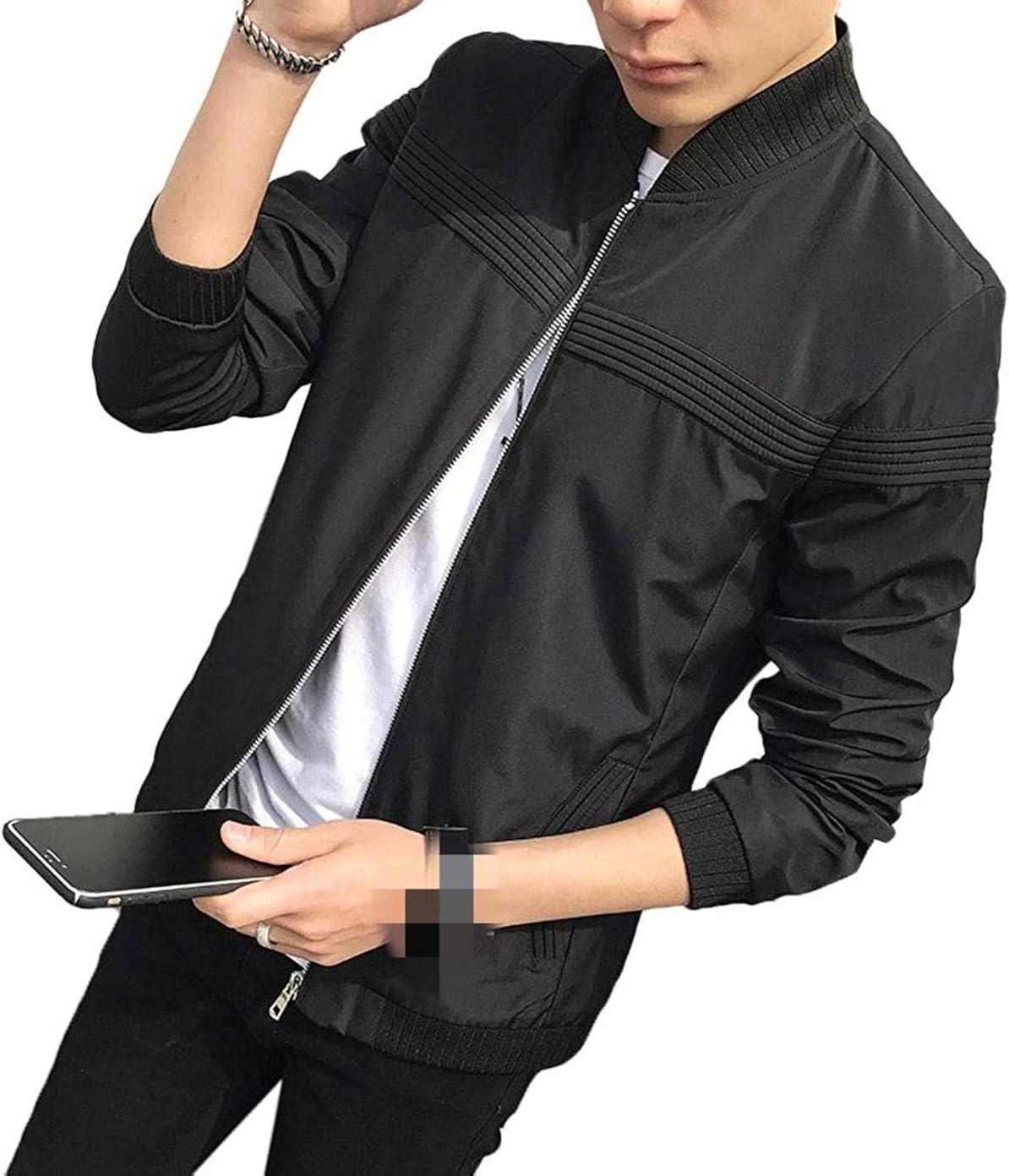 Men's Lightweight Slim Zip Front Solid Color Long Sleeve Bomber Jacket