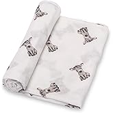 LollyBanks Soft Cotton Swaddle Blanket - Muslin Blanket 47 x 47 inches, Animal Print for Boys & Girls