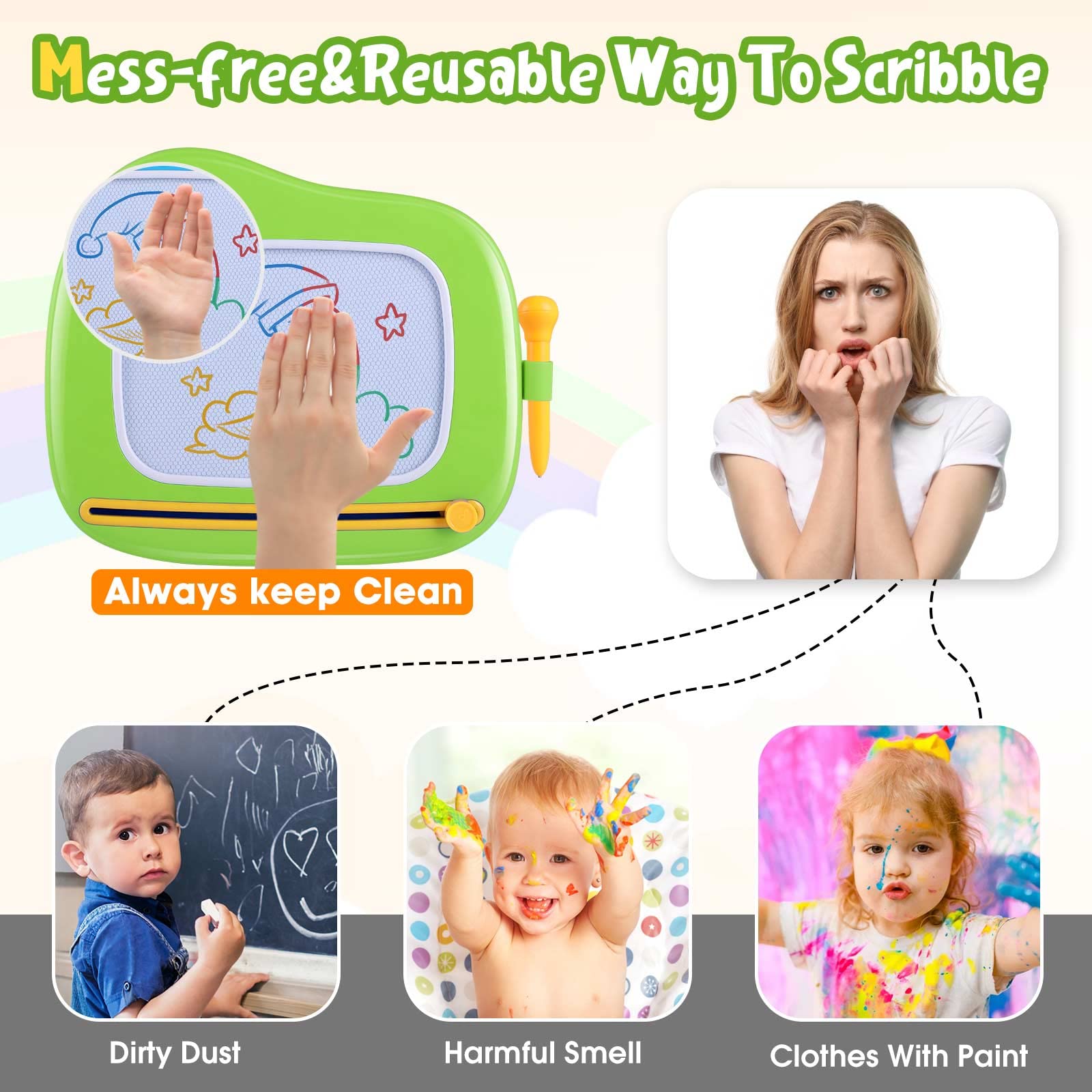 Smasiagon Toddler Toys Age 1-2 Year Old Boys Girls, Magnetic Drawing Doodle Board Pad Educational Learning Toys for 1 2 3 Year Old Boys Girls Gifts Birthday Party (Green)