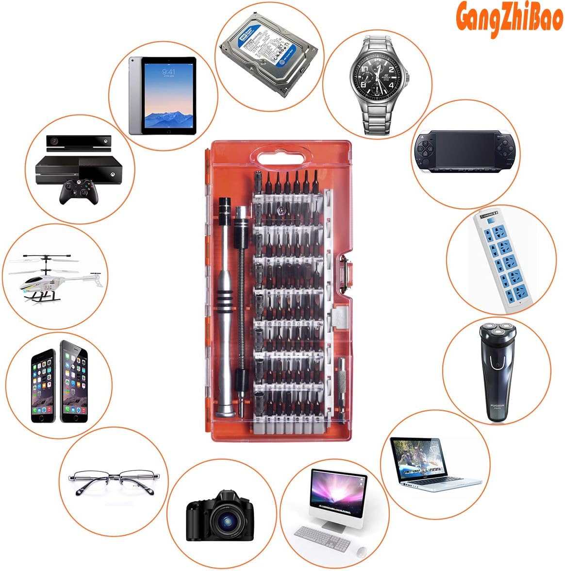 GANGZHIBAO 90pcs Electronics Repair Tool Kit Professional, Precision Screwdriver Set Magnetic for Fix Open Pry Cell Phone, Apple iPhone, Computer, PC, Laptop, Tablet, iPad, Macbook with Portable Bag: Electronics