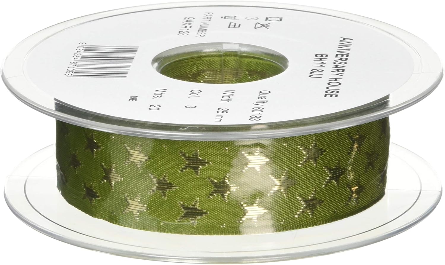 Anniversary House Shimmering Stars Ribbon Reel Green and Gold, AXR128, Green & Gold
