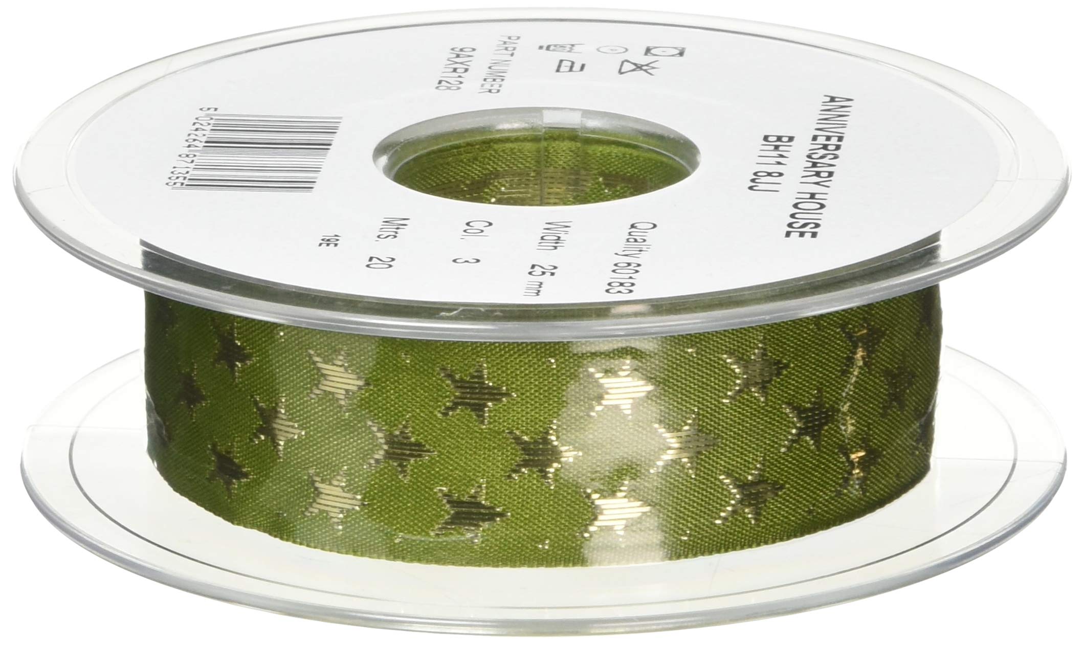 Anniversary House Shimmering Stars Ribbon Reel Green and Gold, AXR128