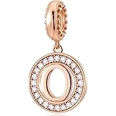 CHAWIN Initial A-Z Letter Charm Bead, Alphabet Charms Rose Gold, Authentic 925 Sterling Silver Charms fit Pandora Charm Bracelets, Necklace, Circle Dangle Charm for Women, Sparkling Clear Stone