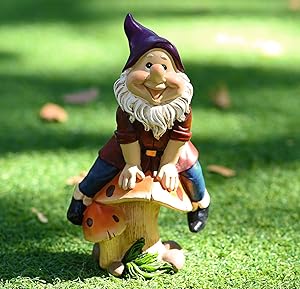 Garden Gnome Garden Cute Garden Gnomes Jump Over Mushroom Gnome Statue Measure 4.1 Inch Width 7.5 Inch Tall Lawn Garden Figurine