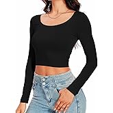 Qukayang Women's Long Sleeve High Waist Slim Fitted Crop Tops Workout Yoga Y2k Basic Casual Teen Girls T Shirt 2026 (XXS-L)
