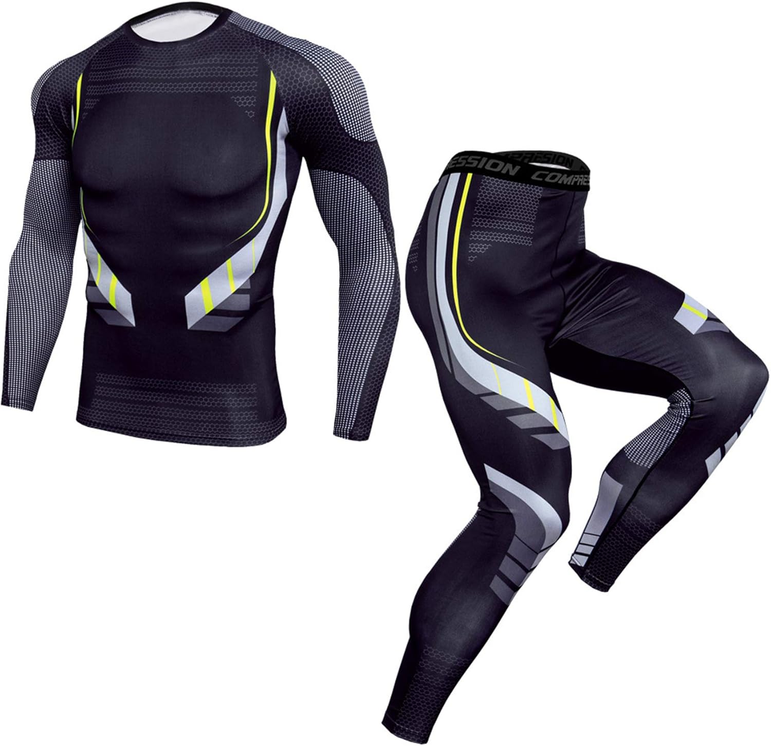 Buy Gafeng Mens Workout Set Compression Shirt and Pants Tight Quick Dry