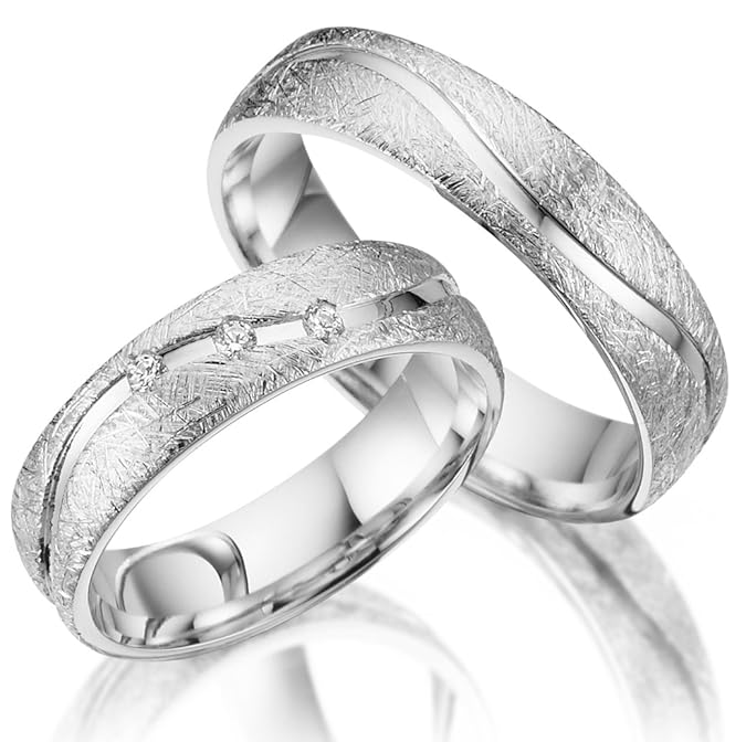 2 x Trauringe 925 Silber PAARPREIS inkl. Swarovski Crystal und Gravur AG.08 Ehe-ringe Verlobungs-ringe Heiraten Wedding Rings