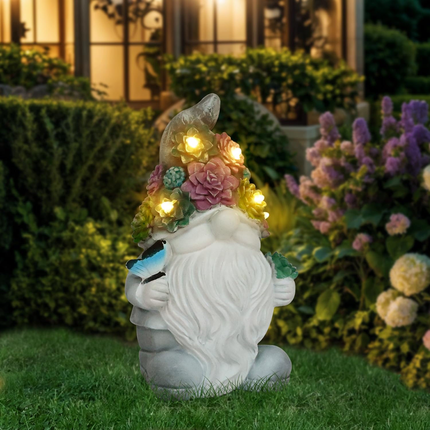 Photo 1 of Juliahestia Solar Gnome Light up Figurine: Concrete Statue with Succulent & Butterfly Garden Decor Outdoor Decorations Yard Ornament - Mother’s Day Father’s Day Birthday Gift for Mom Dad Women