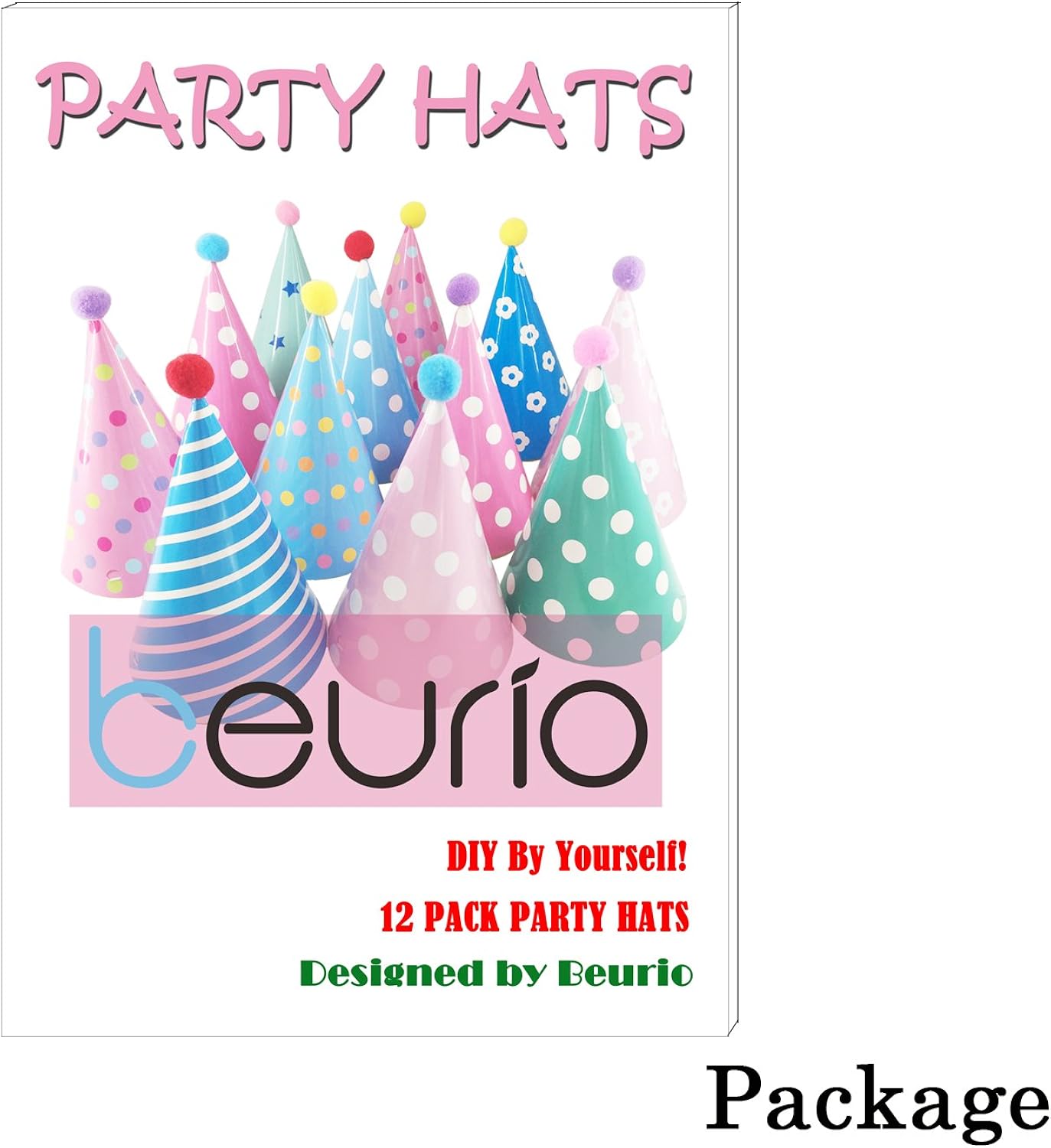 Beurio Kids Happy Birthday Paper Party Cone Hats with Pom Poms, 12ct: Clothing
