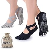 Ozaiic Yoga Socks for Women with Grips, Non-Slip Five Toe Socks for Pilates, Barre, Ballet, Fitness