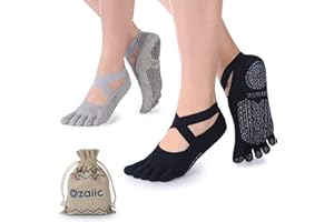 Ozaiic Yoga Socks for Women with Grips, Non-Slip Five Toe Socks for Pilates, Barre, Ballet, Fitness