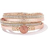 FANCY SHINY Boho Wrap Bracelets Leather Cuff Bracelet Bohemian Jewelry Resin Stone Leather Necklace with Clasp for Women